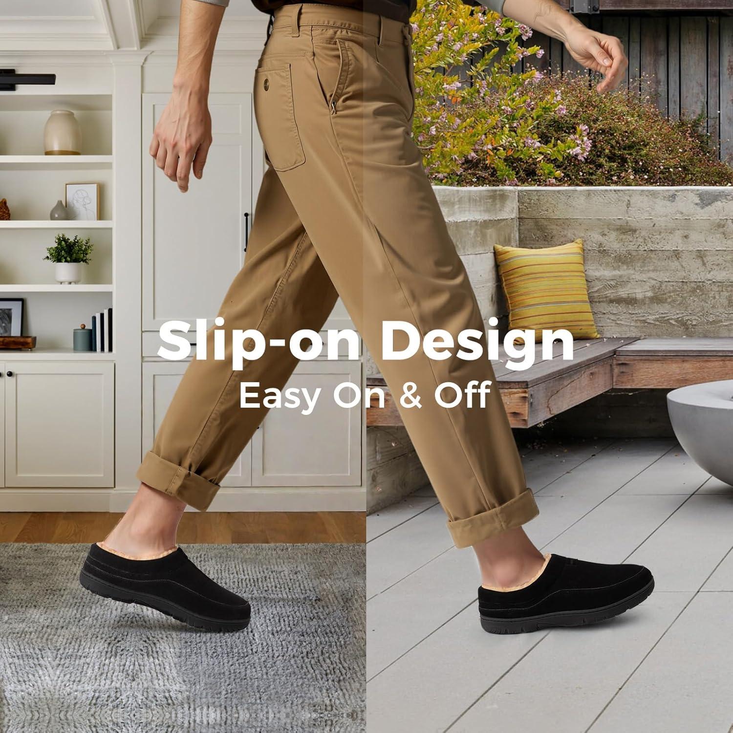 imageHomeTop Mens Moccasin Slippers Soft Warm Nonslip Memory Foam Indoor House Shoes with Fluffy LiningDark Black