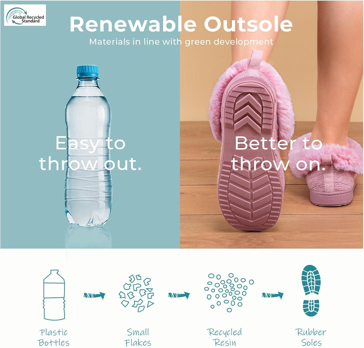 imageHomeTop Womens Cable Knit Slippers Breathable Warm Comfy Nonslip Indoor Outdoor House Shoes with Fuzzy CollarFlamingo Pink