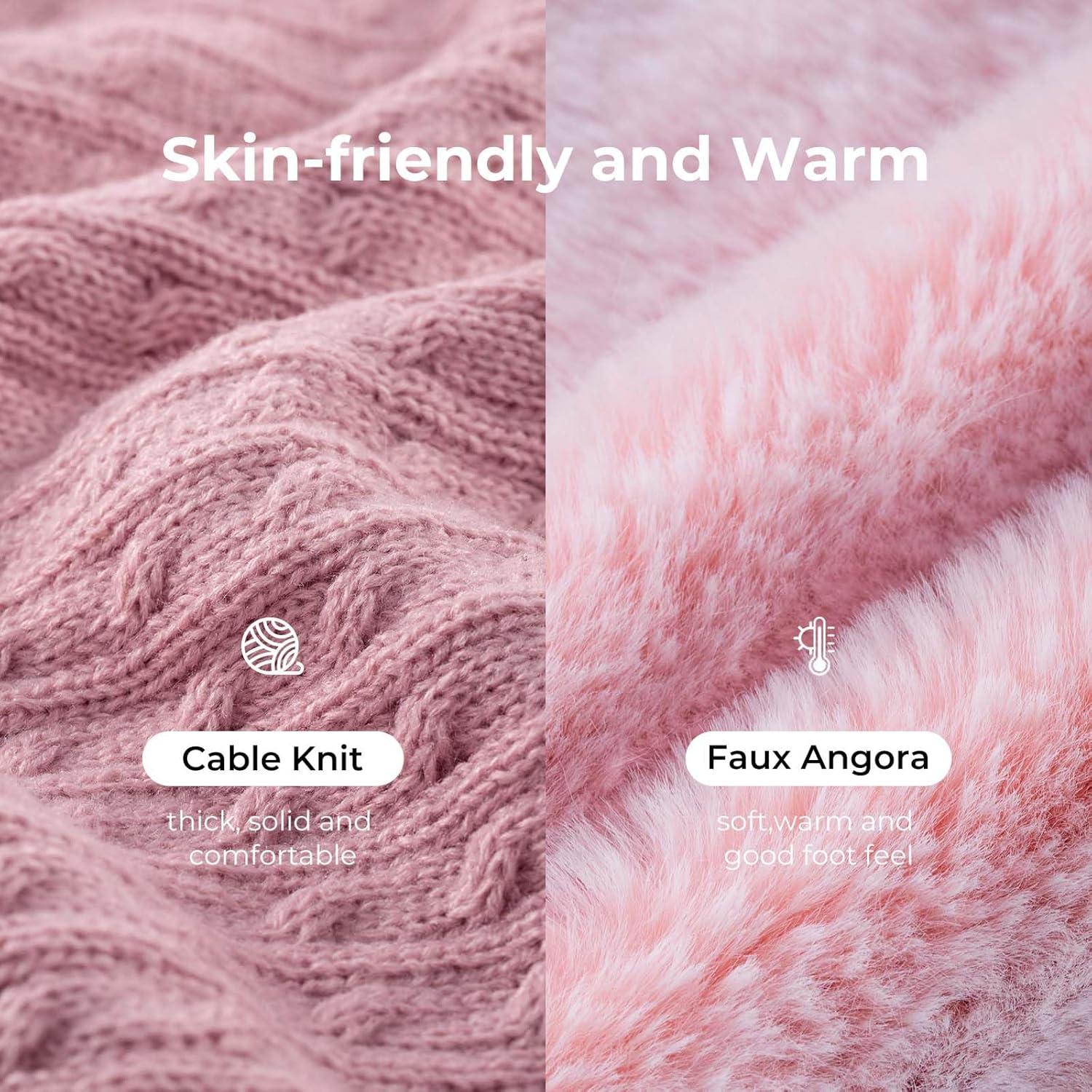 imageHomeTop Womens Cable Knit Slippers Breathable Warm Comfy Nonslip Indoor Outdoor House Shoes with Fuzzy CollarFlamingo Pink