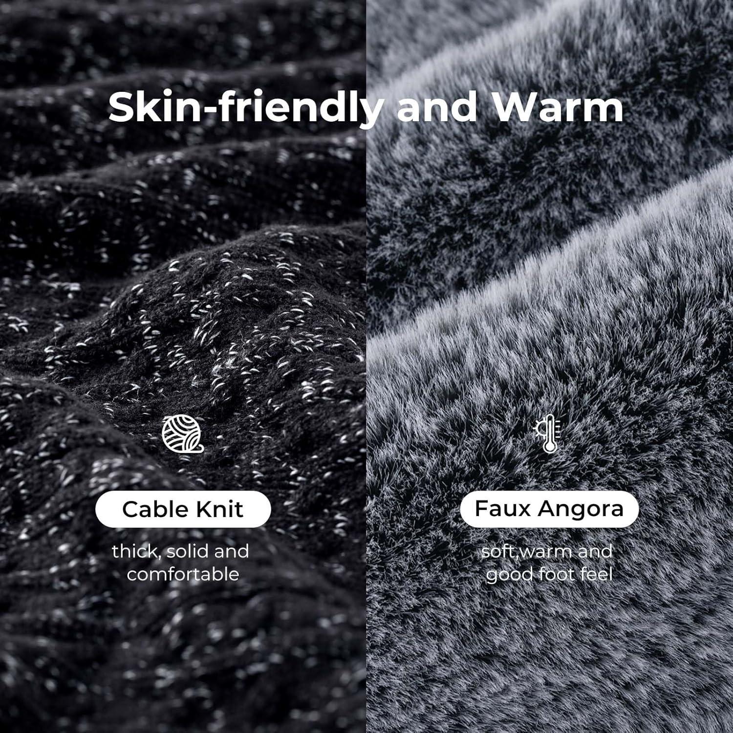 imageHomeTop Womens Cable Knit Slippers Breathable Warm Comfy Nonslip Indoor Outdoor House Shoes with Fuzzy CollarJet Black