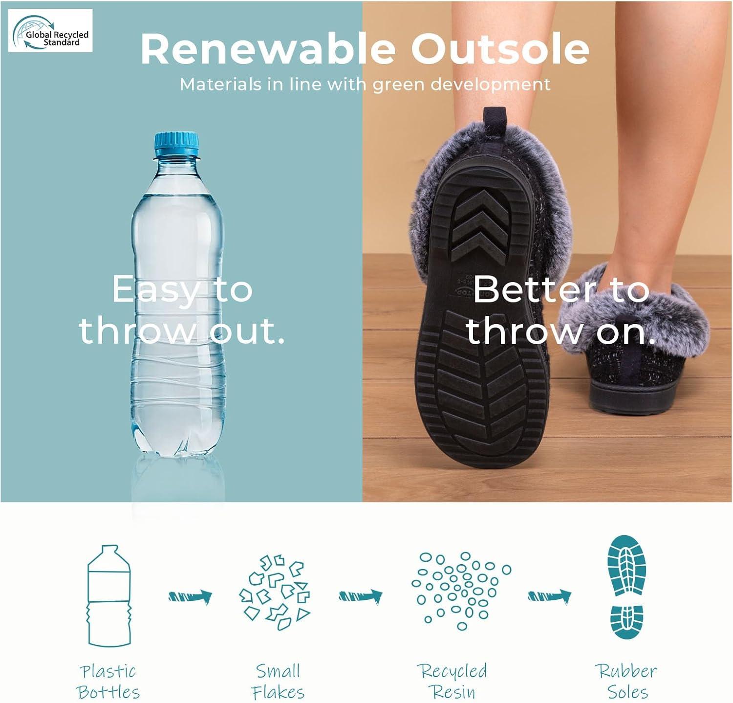 imageHomeTop Womens Cable Knit Slippers Breathable Warm Comfy Nonslip Indoor Outdoor House Shoes with Fuzzy CollarJet Black