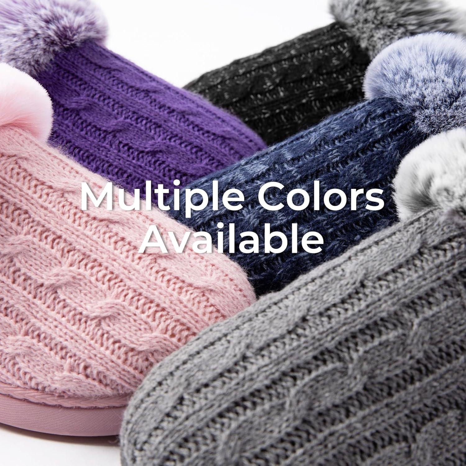 imageHomeTop Womens Cable Knit Slippers Breathable Warm Comfy Nonslip Indoor Outdoor House Shoes with Fuzzy CollarJet Black