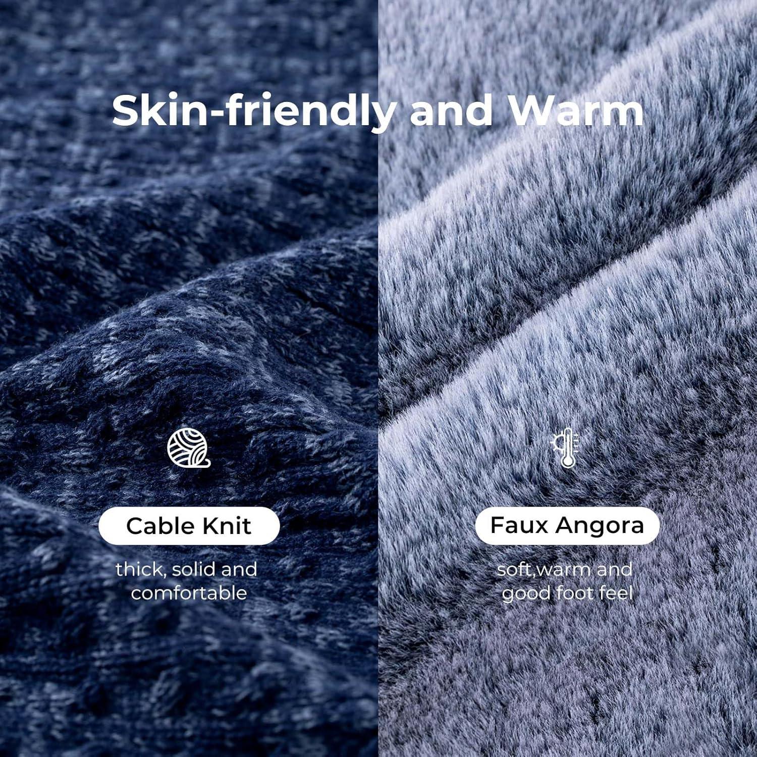 imageHomeTop Womens Cable Knit Slippers Breathable Warm Comfy Nonslip Indoor Outdoor House Shoes with Fuzzy CollarNavy Blue