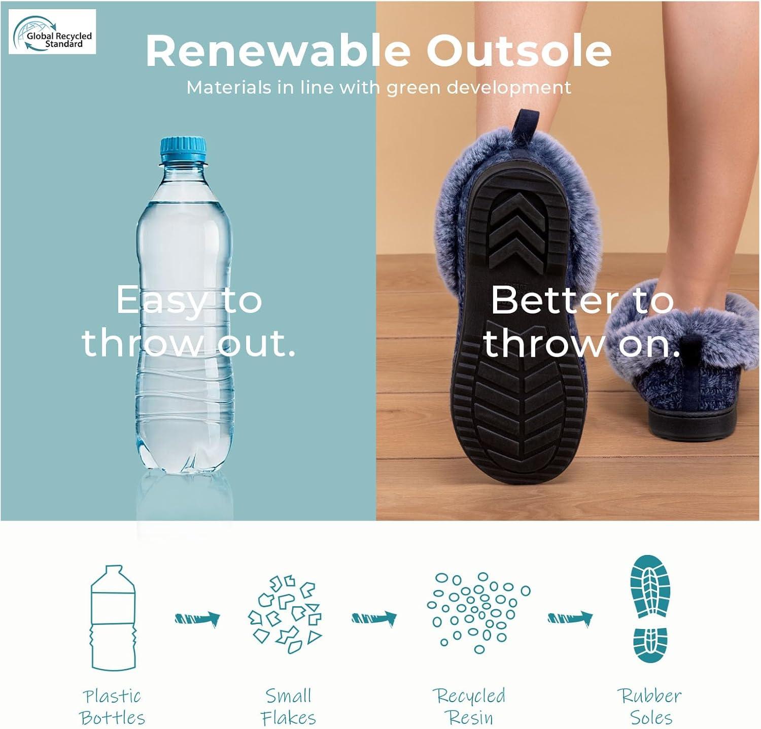 imageHomeTop Womens Cable Knit Slippers Breathable Warm Comfy Nonslip Indoor Outdoor House Shoes with Fuzzy CollarNavy Blue