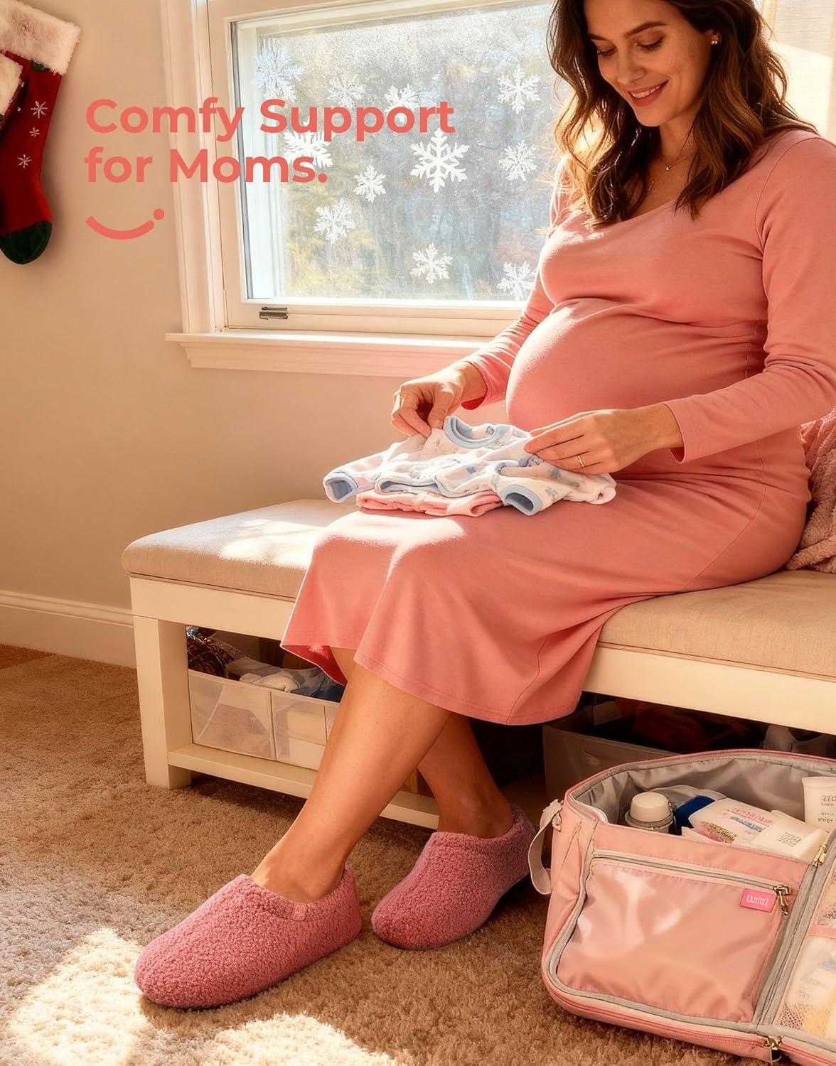 imageHomeTop Womens Fuzzy Curly Fur Memory Foam Loafer Slippers with Polar Fleece LiningPink