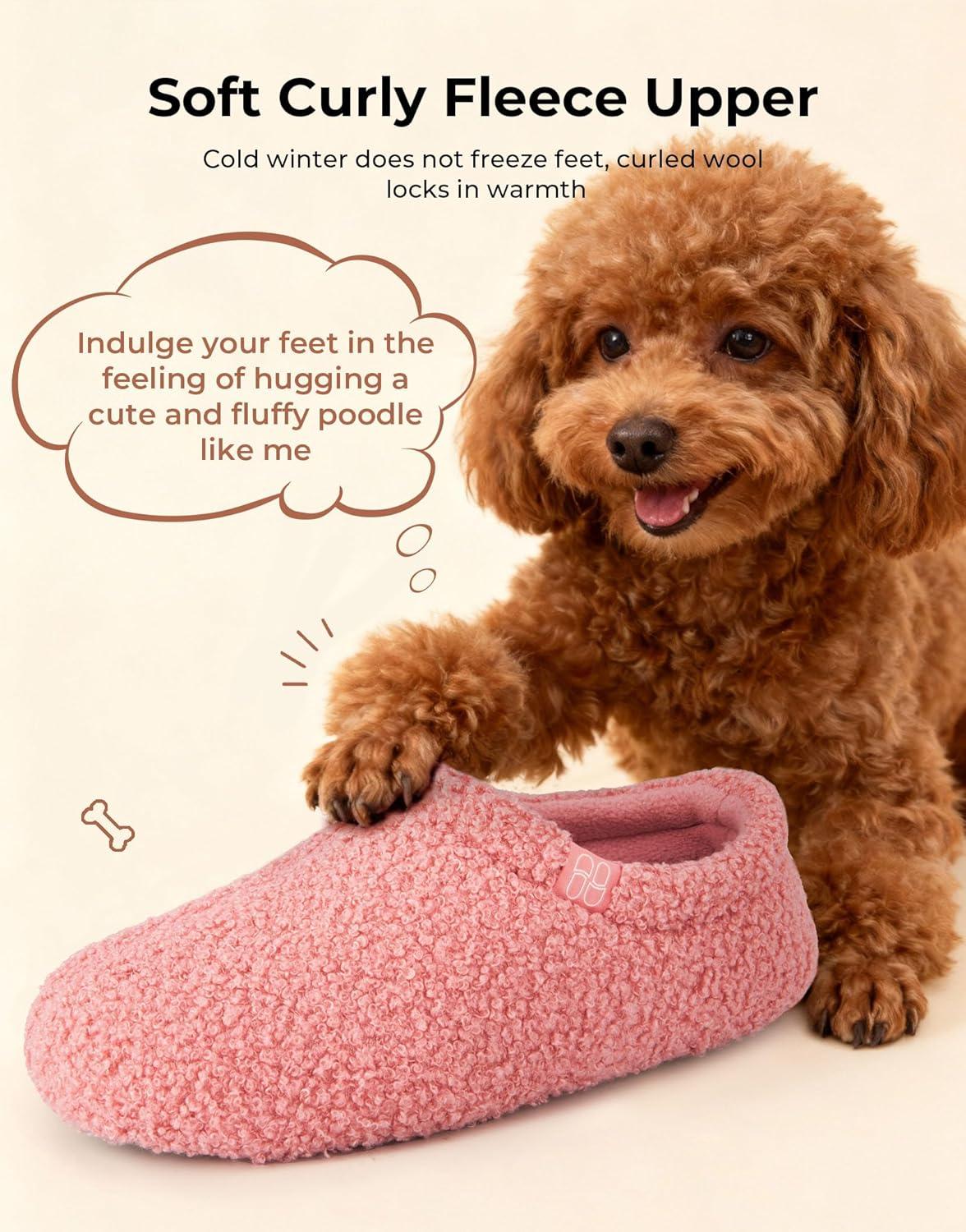 imageHomeTop Womens Fuzzy Curly Fur Memory Foam Loafer Slippers with Polar Fleece LiningPink