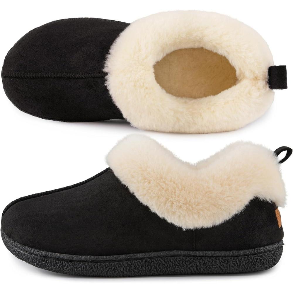 imageHomeTop Womens Closedback Slippers Faux Wool Warm Nonslip Outdoor Indoor House Shoes with Fuzzy CollarTimeless Black