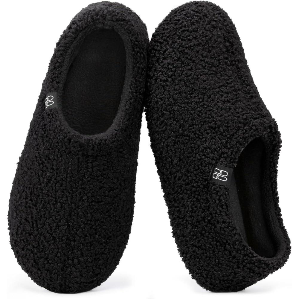 imageHomeTop Womens Fuzzy Curly Fur Memory Foam Loafer Slippers with Polar Fleece LiningBlack