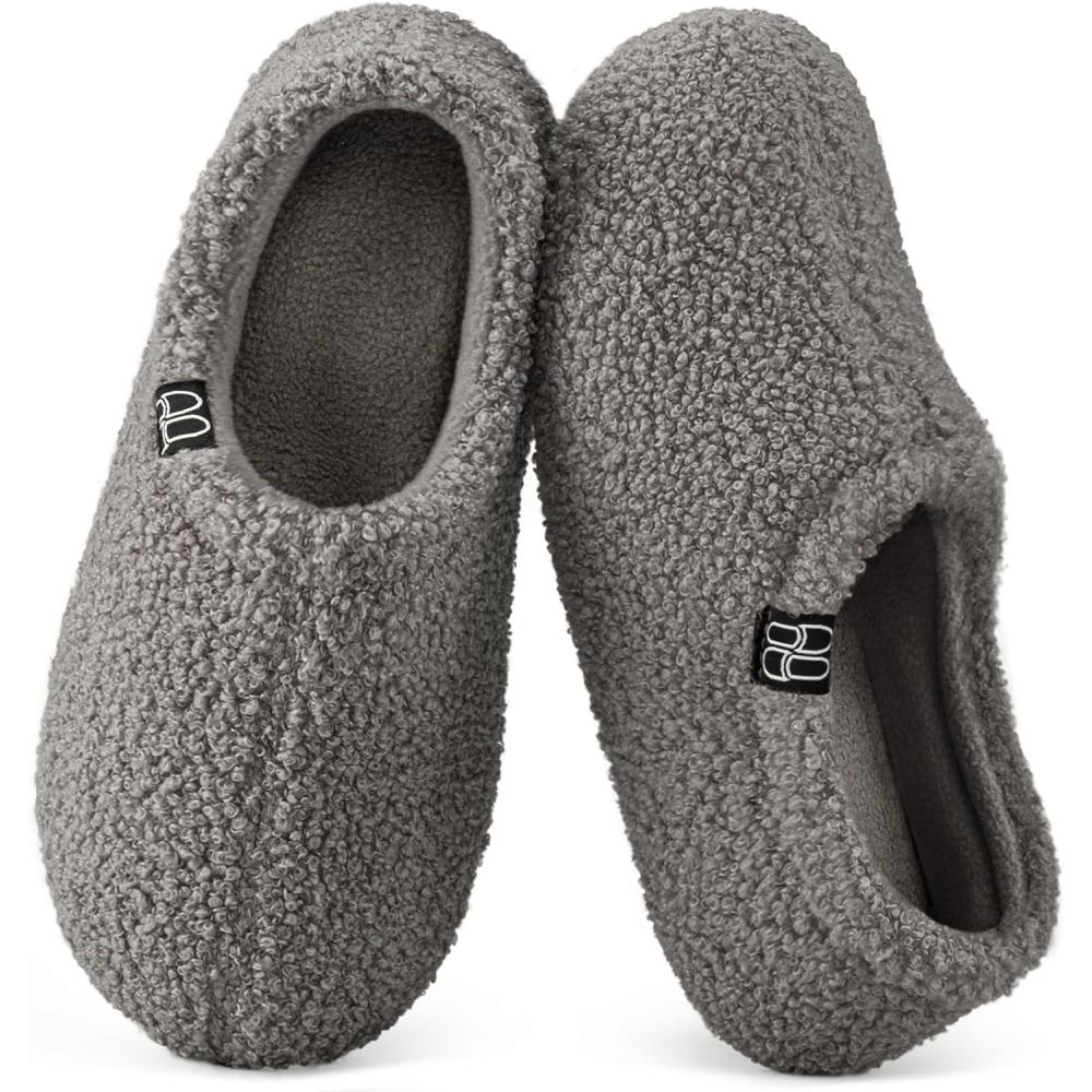 imageHomeTop Womens Fuzzy Curly Fur Memory Foam Loafer Slippers with Polar Fleece LiningGrey