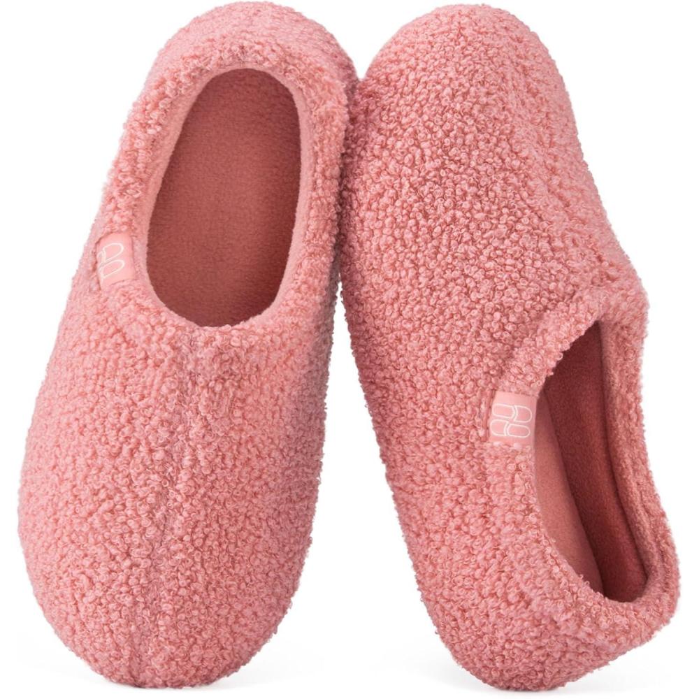 imageHomeTop Womens Fuzzy Curly Fur Memory Foam Loafer Slippers with Polar Fleece LiningPink
