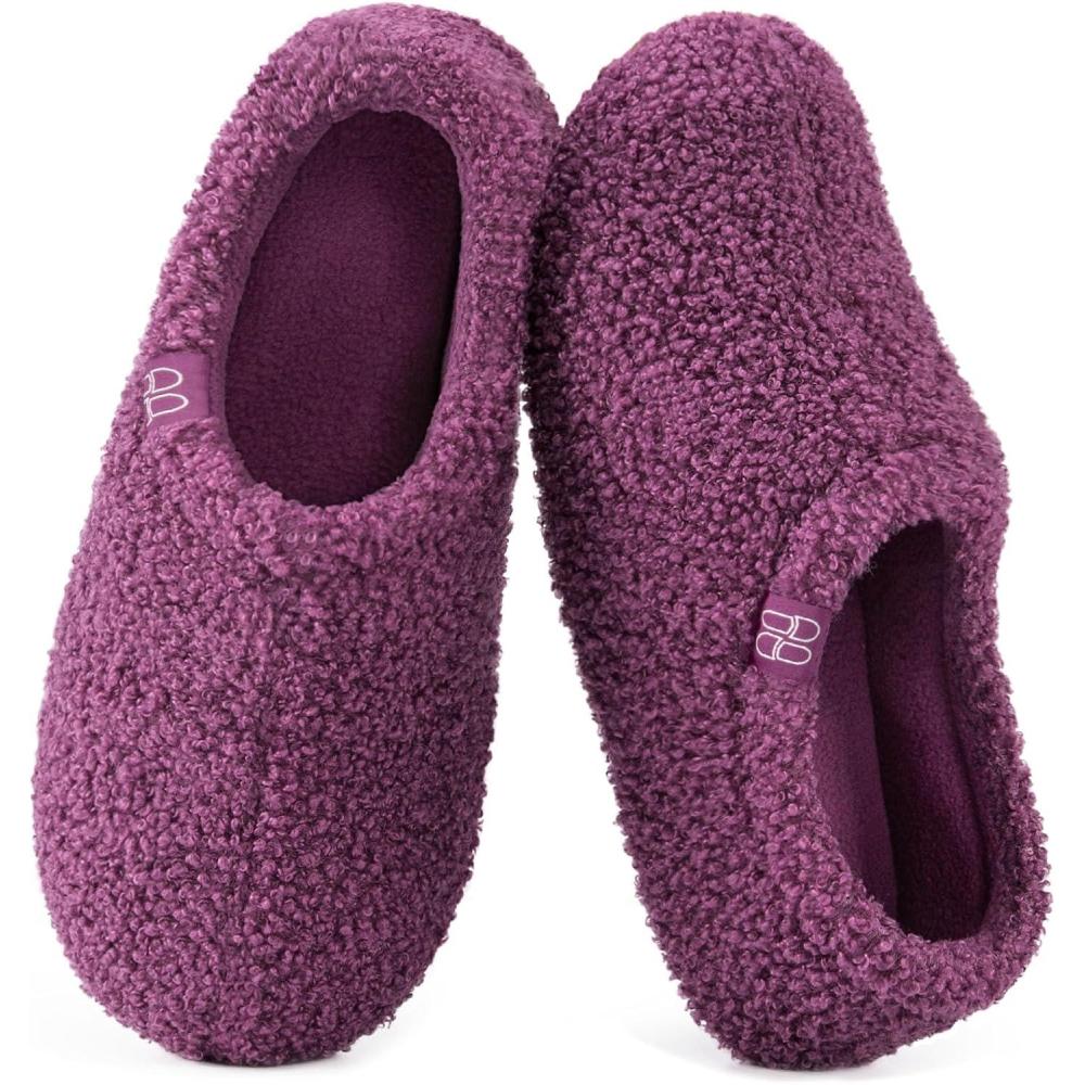 imageHomeTop Womens Fuzzy Curly Fur Memory Foam Loafer Slippers with Polar Fleece LiningPurple