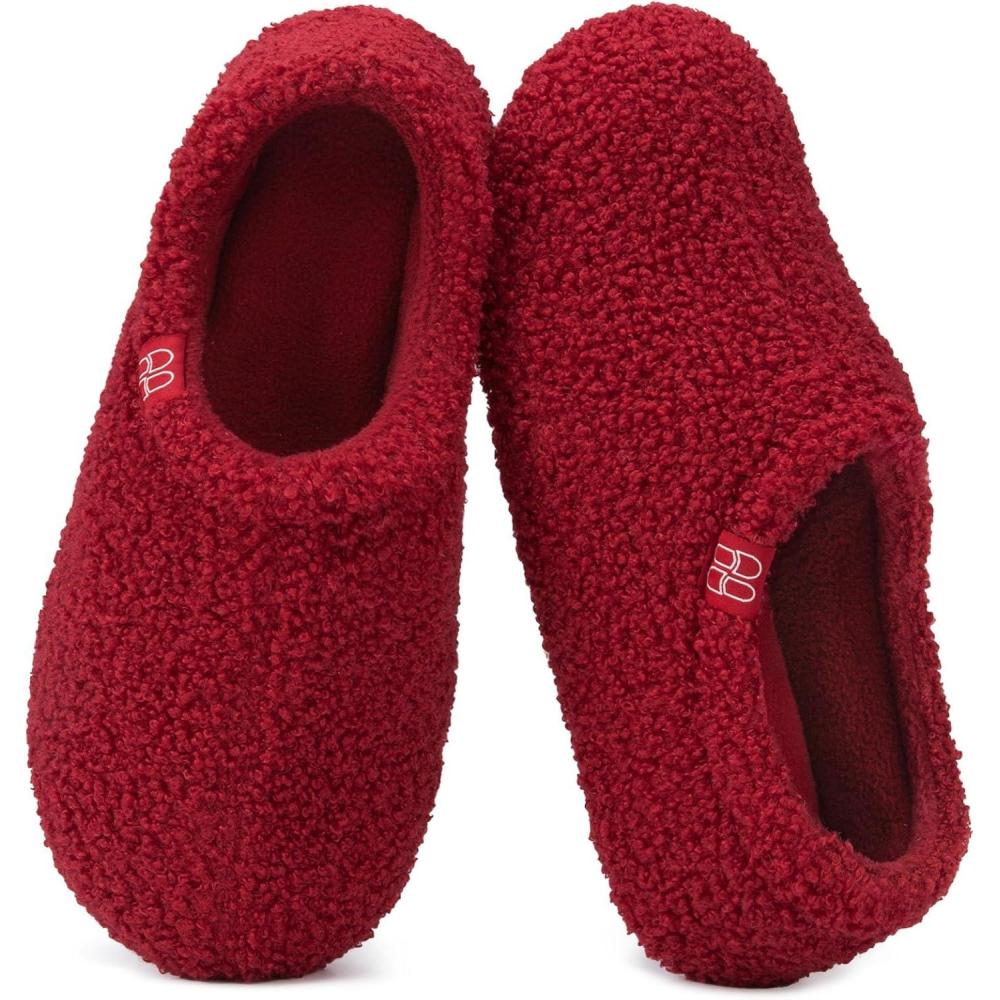imageHomeTop Womens Fuzzy Curly Fur Memory Foam Loafer Slippers with Polar Fleece LiningWine Red