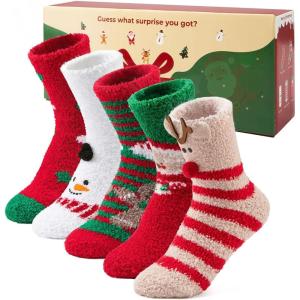 HomeTop Christmas Socks Gift Set Fuzzy Warm Socks Blind Box for Holiday(1 Set – All Xmas Color)