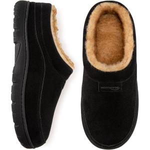 HomeTop Men’s Moccasin Slippers Soft Warm Non-slip Memory Foam Indoor House Shoes with Fluffy Lining(Dark Black)