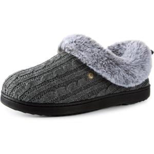 HomeTop Women’s Cable Knit Slippers Breathable Warm Comfy Non-slip Indoor Outdoor House Shoes with Fuzzy Collar(Cloudy Gray)