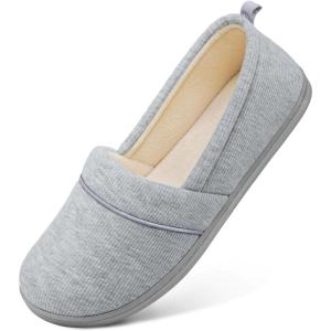 HomeTop Women’s Comfy Loafer Slippers Lightweight Memory Foam Non-slip Indoor House Shoes(Light Gray)