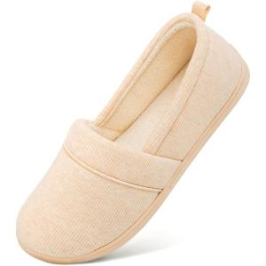 HomeTop Women’s Comfy Loafer Slippers Lightweight Memory Foam Non-slip Indoor House Shoes(Oatmeal)