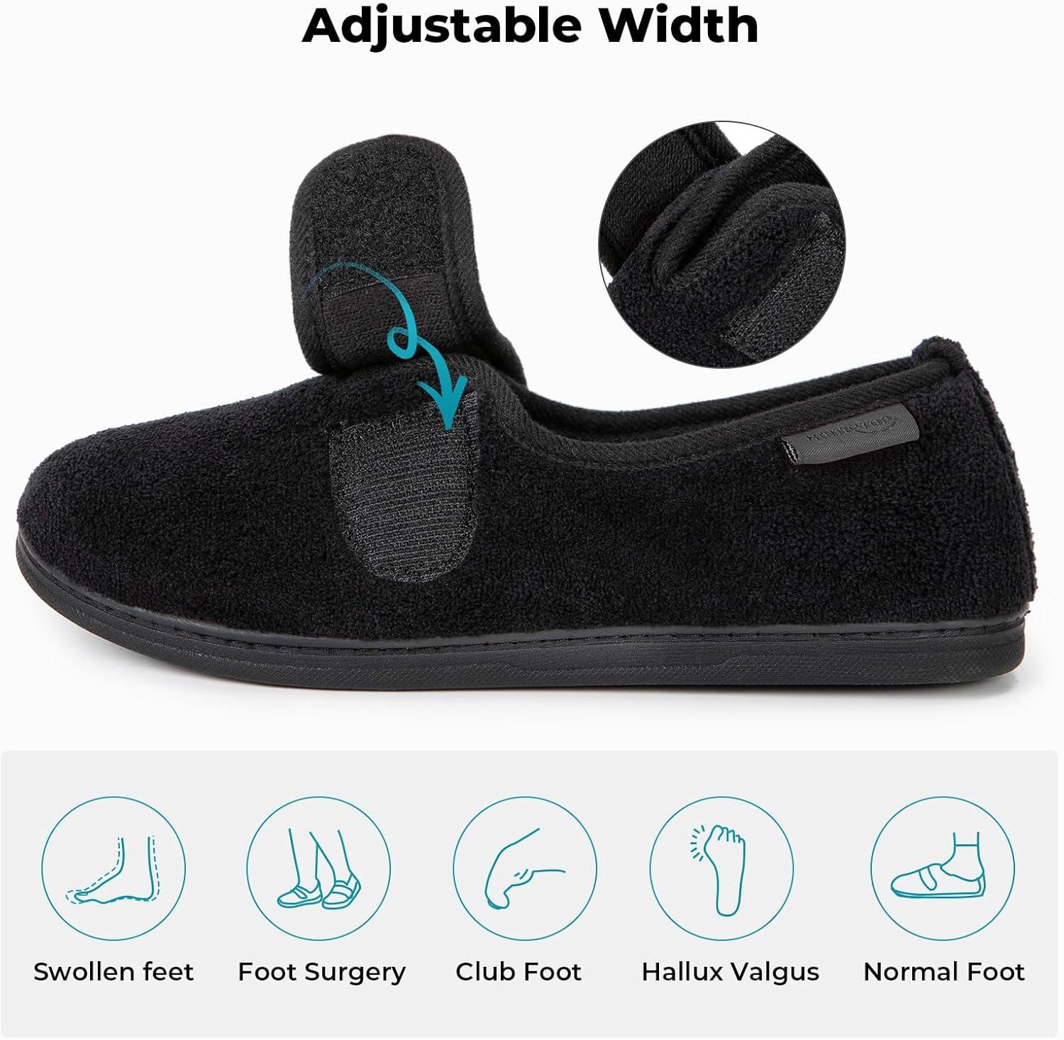 imageHomeTop Womens Comfy Adjustable Coral Fleece House Shoes Memory Foam Closedback Indoor Outdoor Slippers Matt Black8 US