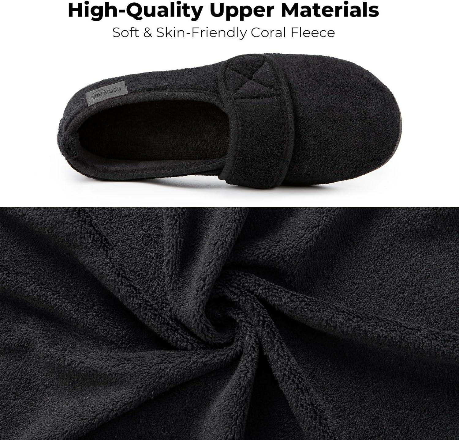 imageHomeTop Womens Comfy Adjustable Coral Fleece House Shoes Memory Foam Closedback Indoor Outdoor Slippers Matt Black8 US