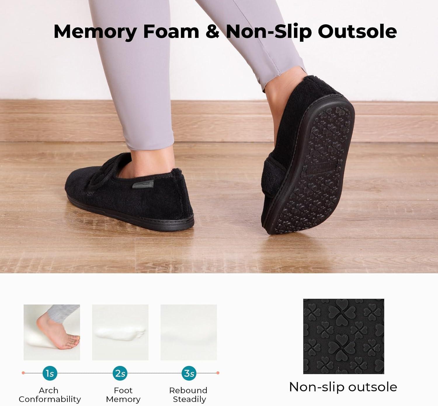 imageHomeTop Womens Comfy Adjustable Coral Fleece House Shoes Memory Foam Closedback Indoor Outdoor Slippers Matt Black8 US