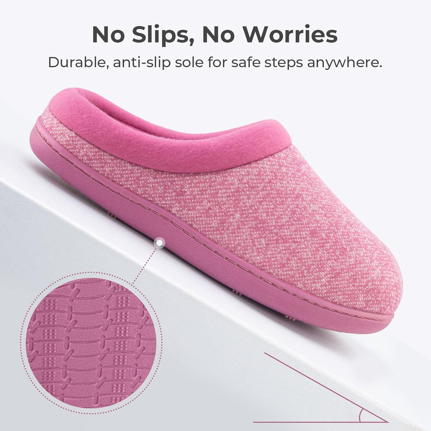 imageHomeTop Womens Knit Memory Foam Slippers Warm Soft House Shoes with Antislip SoleFushcia