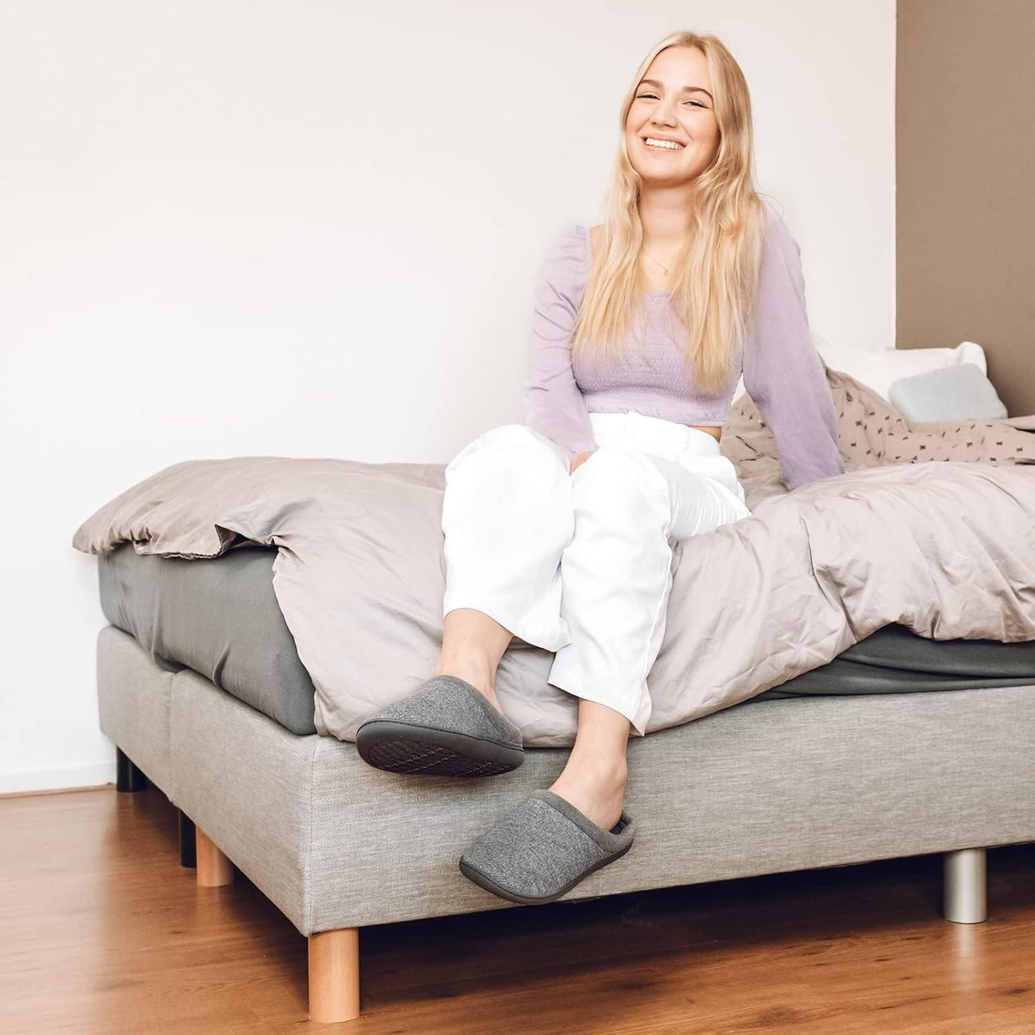 imageHomeTop Womens Knit Memory Foam Slippers Warm Soft House Shoes with Antislip SoleGrey