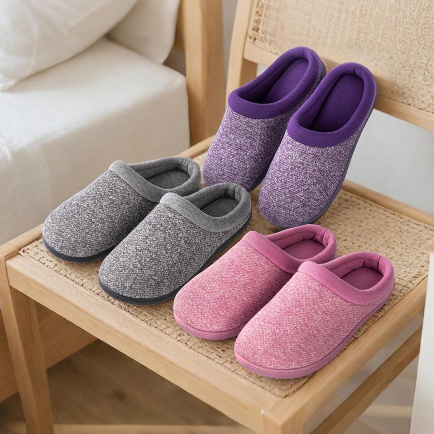 imageHomeTop Womens Knit Memory Foam Slippers Warm Soft House Shoes with Antislip SoleGrey
