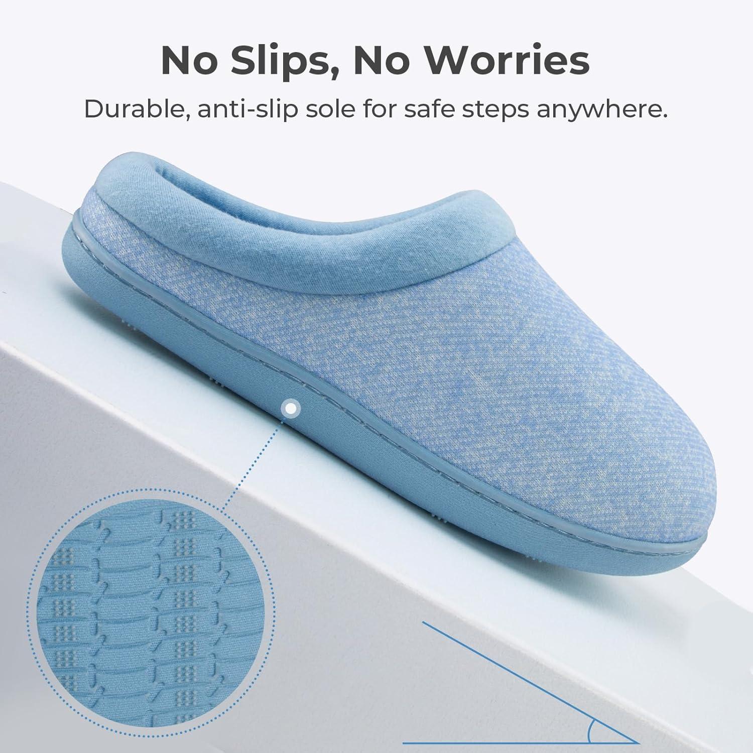 imageHomeTop Womens Knit Memory Foam Slippers Warm Soft House Shoes with Antislip SoleLight Blue