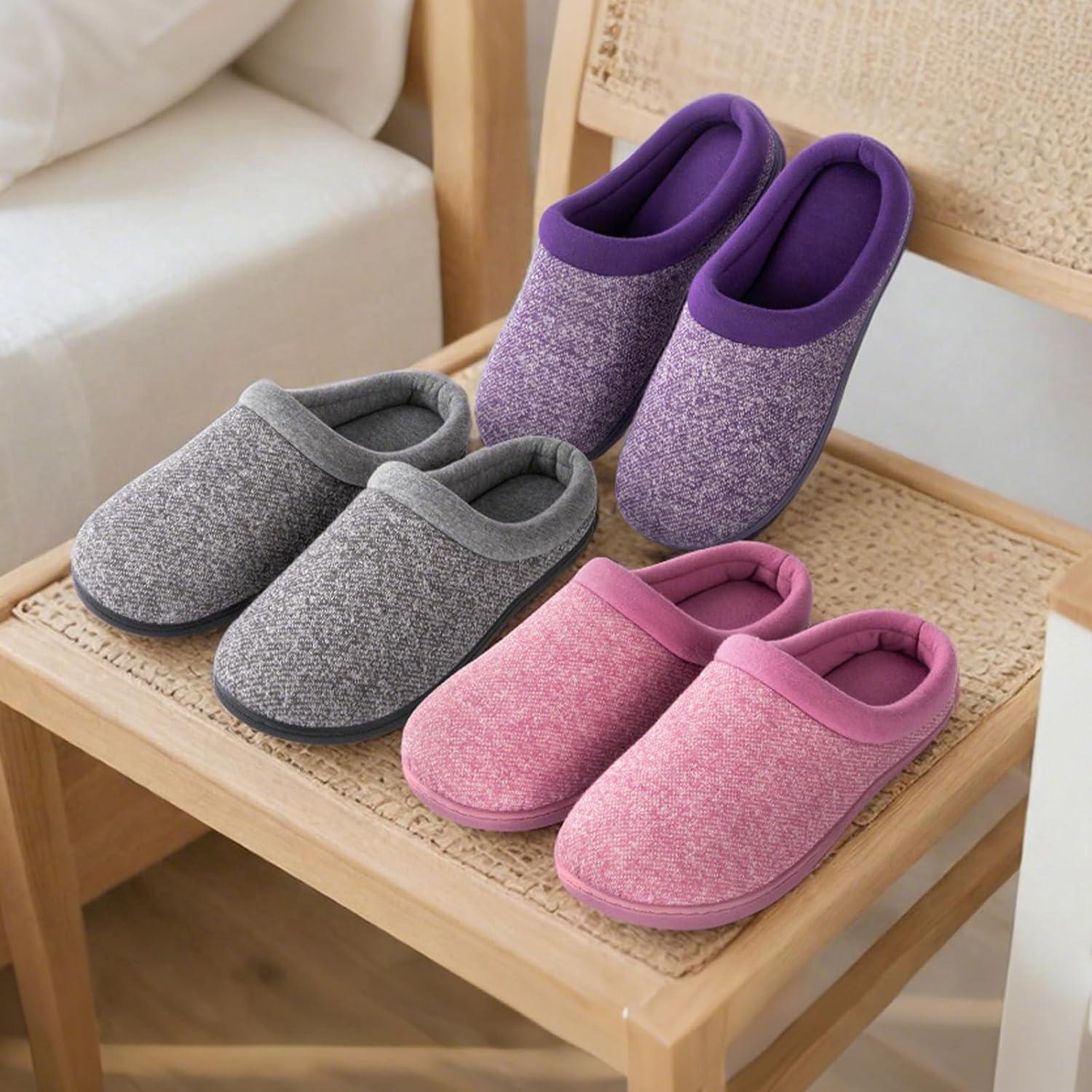 imageHomeTop Womens Knit Memory Foam Slippers Warm Soft House Shoes with Antislip SoleLight Blue