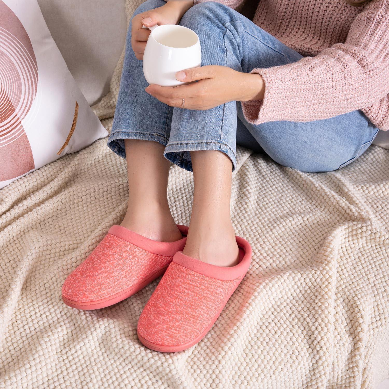 imageHomeTop Womens Knit Memory Foam Slippers Warm Soft House Shoes with Antislip SoleLight Red