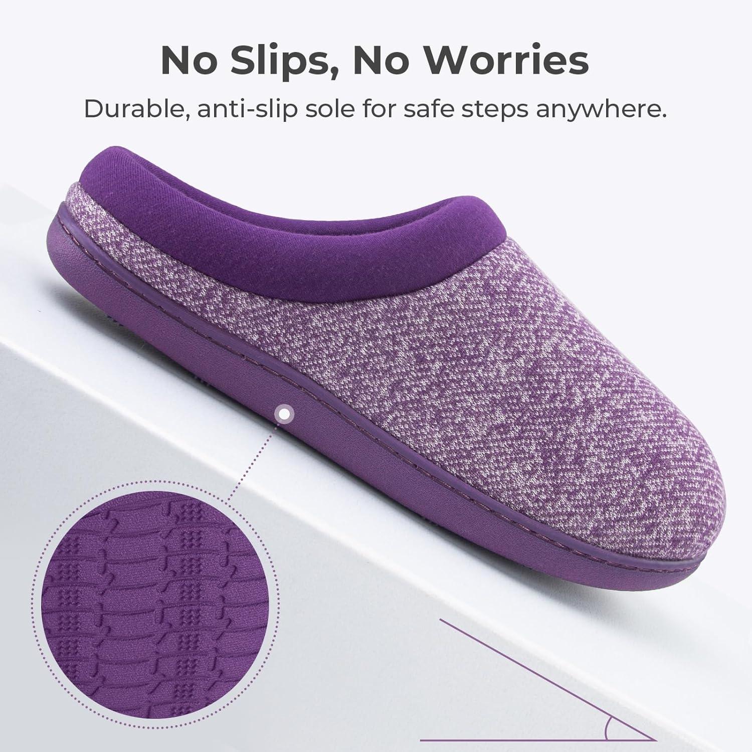 imageHomeTop Womens Knit Memory Foam Slippers Warm Soft House Shoes with Antislip SolePurple