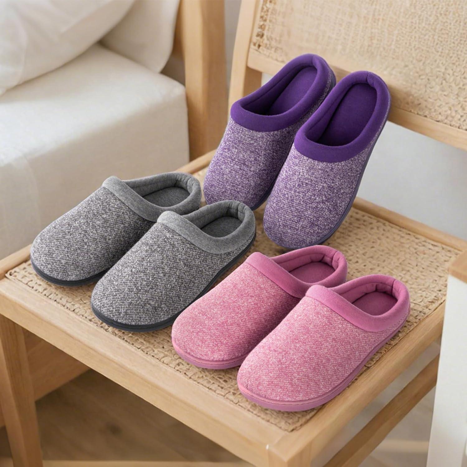 imageHomeTop Womens Knit Memory Foam Slippers Warm Soft House Shoes with Antislip SolePurple