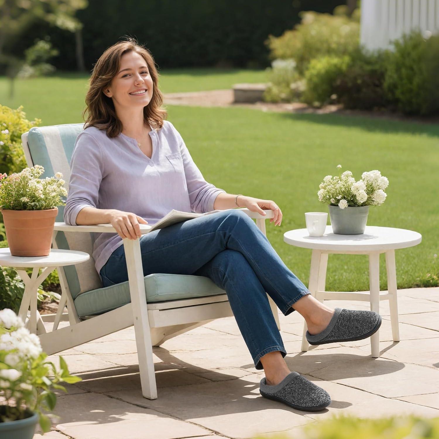 imageHomeTop Womens Knit Memory Foam Slippers Warm Soft House Shoes with Antislip SoleSpace Black