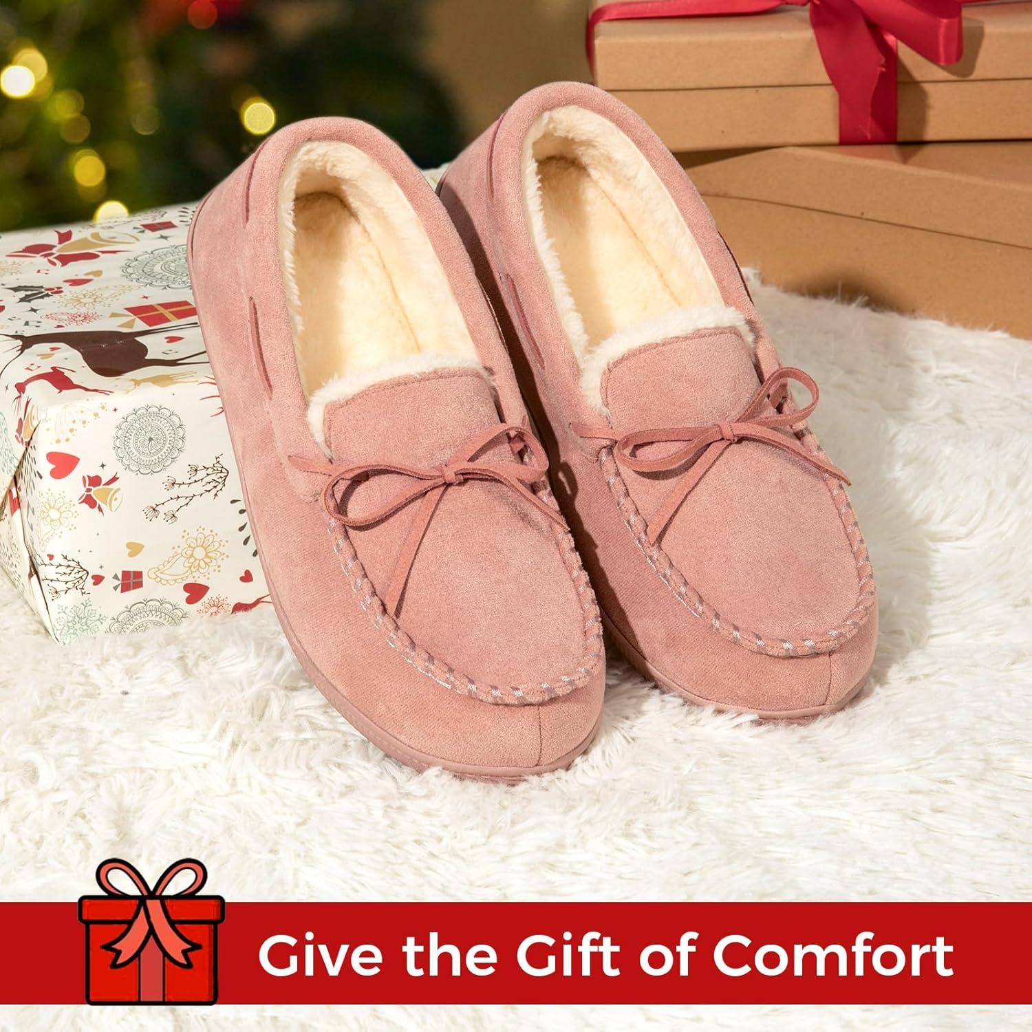 imageHomeTop Womens Moccasins House Slippers Memory Foam Indoor Outdoor Ladies ShoesPink Ash