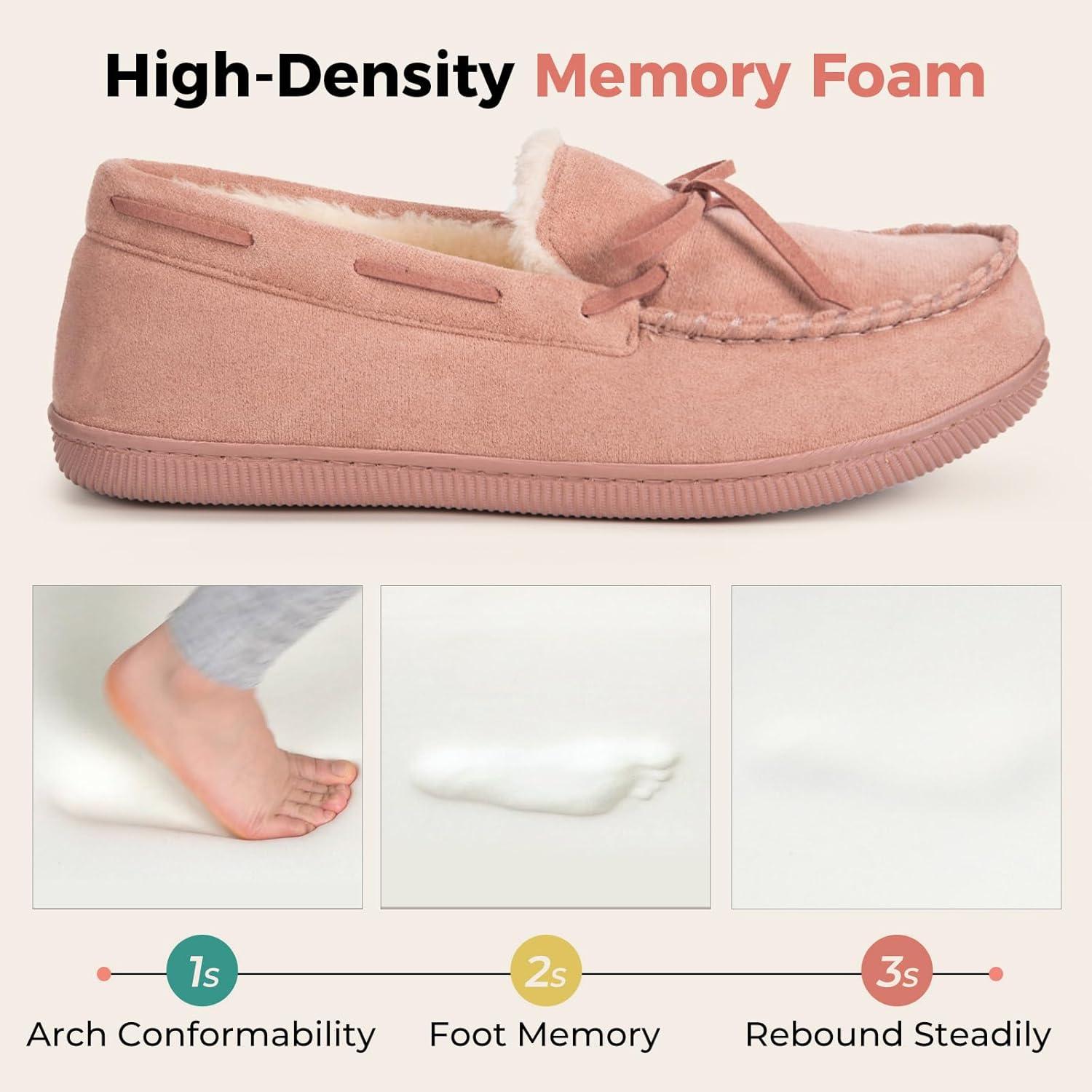 imageHomeTop Womens Moccasins House Slippers Memory Foam Indoor Outdoor Ladies ShoesPink Ash