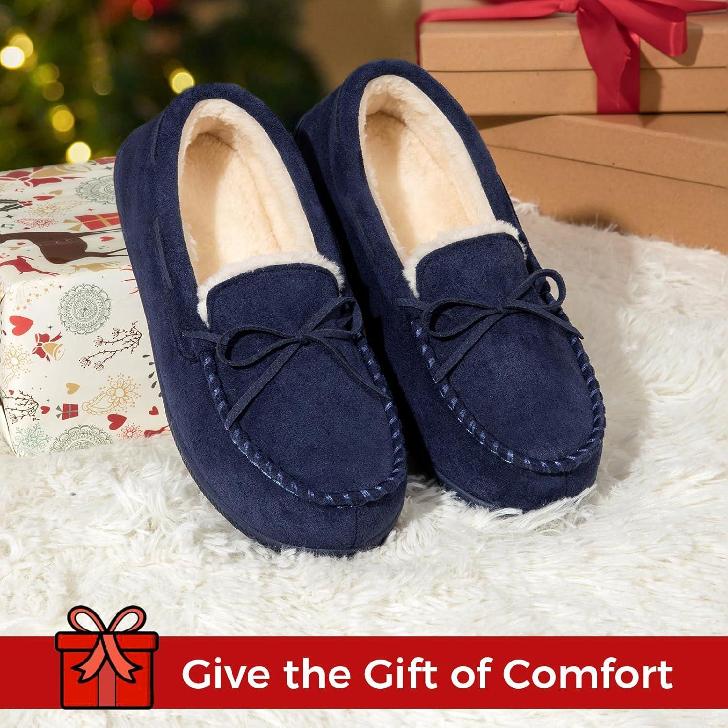 imageHomeTop Womens Moccasins House Slippers Memory Foam Indoor Outdoor Ladies ShoesSapphire Blue