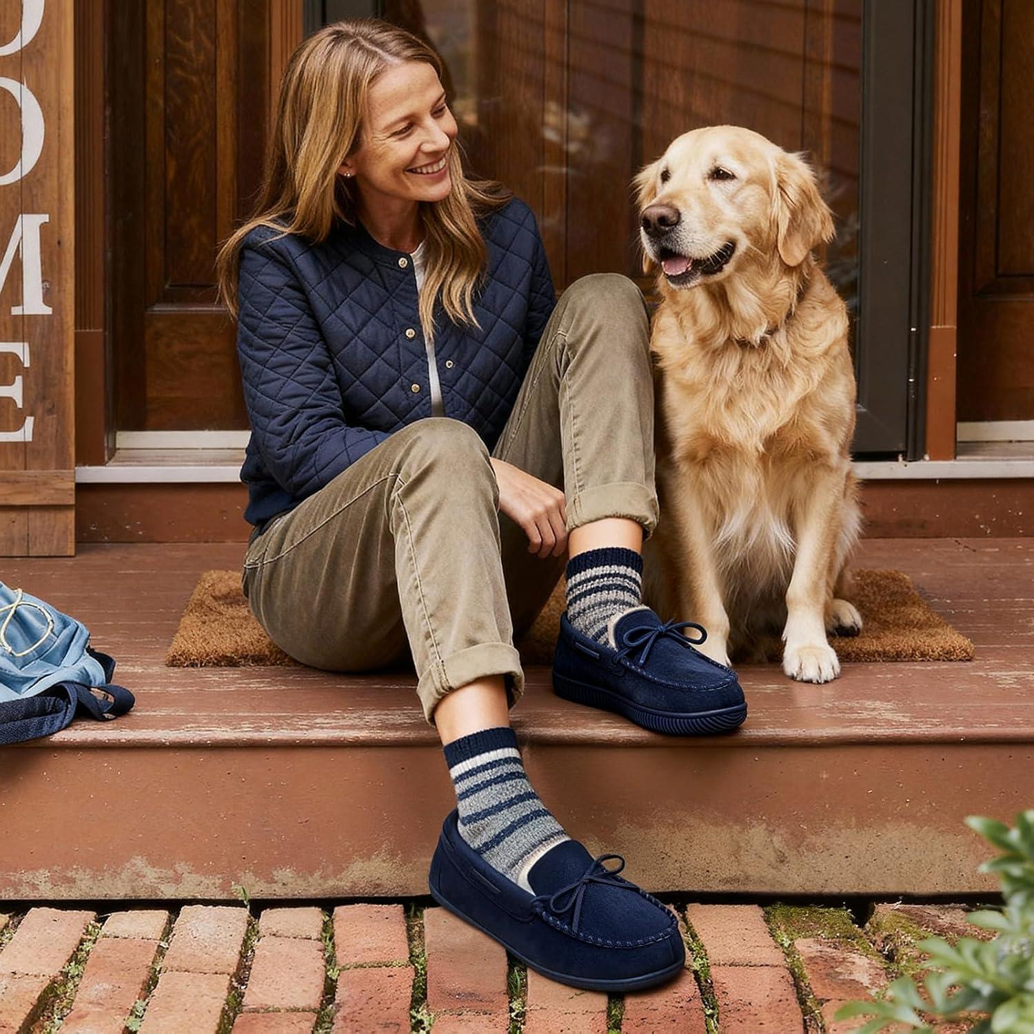 imageHomeTop Womens Moccasins House Slippers Memory Foam Indoor Outdoor Ladies ShoesSapphire Blue