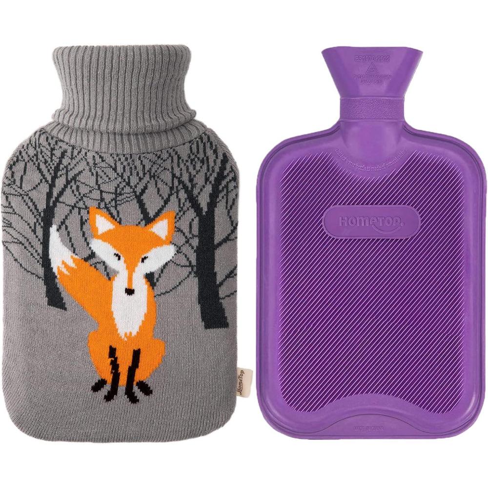 imageHomeTop Premium Classic Rubber Hot Water Bottle with Cute Fox Knit CoverPurple