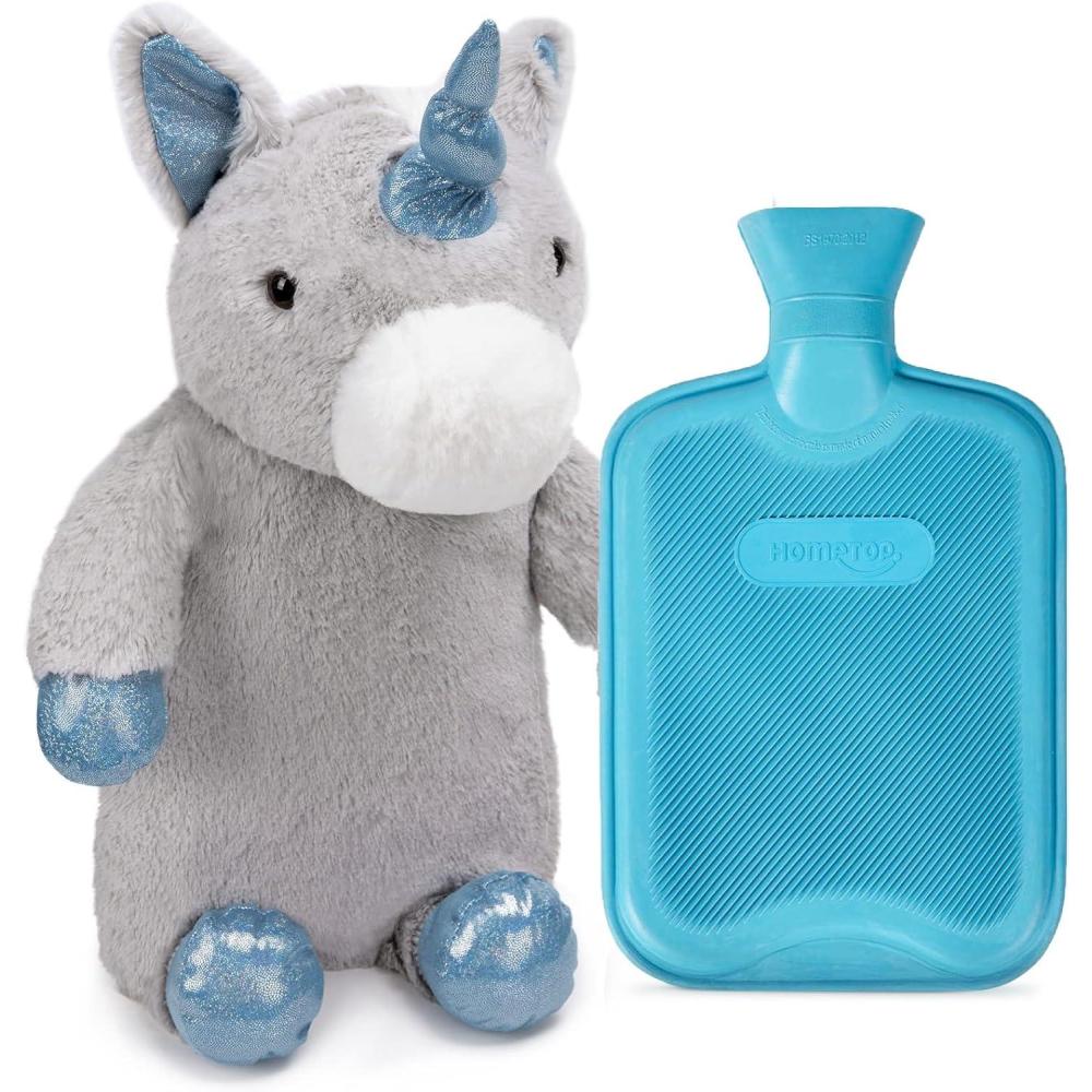 imageHomeTop Premium Classic Rubber Hot Water Bottle with Cute Unicorn Animal CoverGray