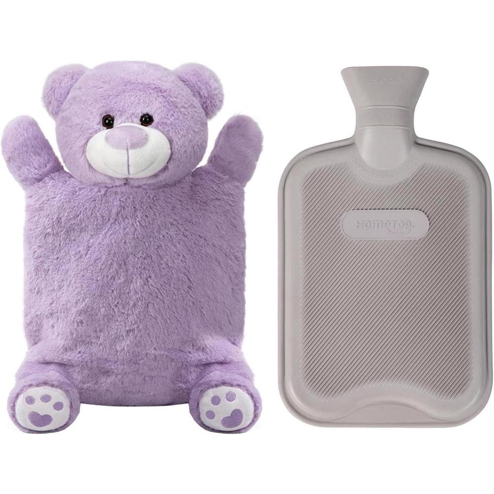 imageHomeTop Premium Classic Rubber Hot or Cold Water Bottle with Cute Stuffed Bear CoverLavender Purple