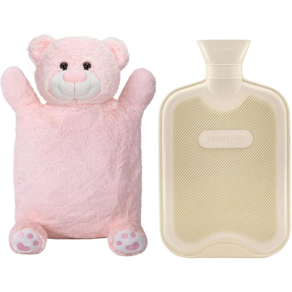imageHomeTop Premium Classic Rubber Hot or Cold Water Bottle with Cute Stuffed Bear CoverPastel Pink