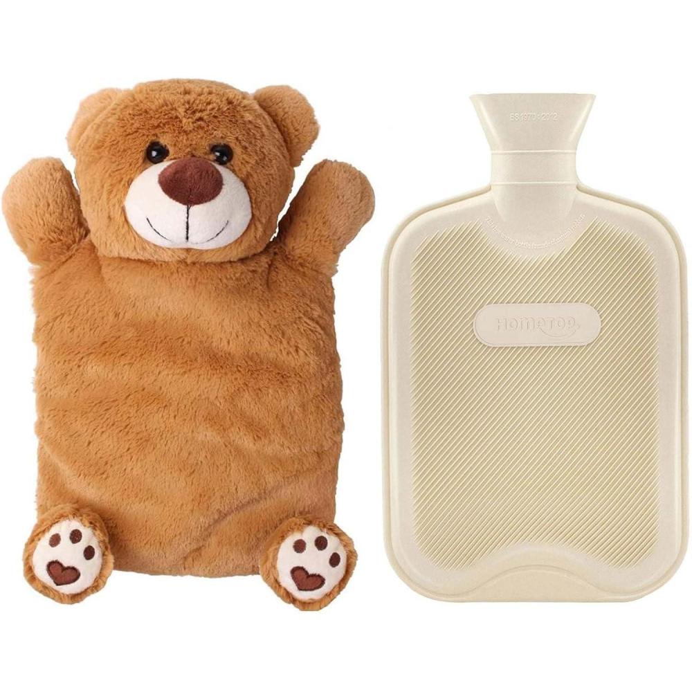 imageHomeTop Premium Classic Rubber Hot or Cold Water Bottle with Cute Stuffed Bear CoverWhite
