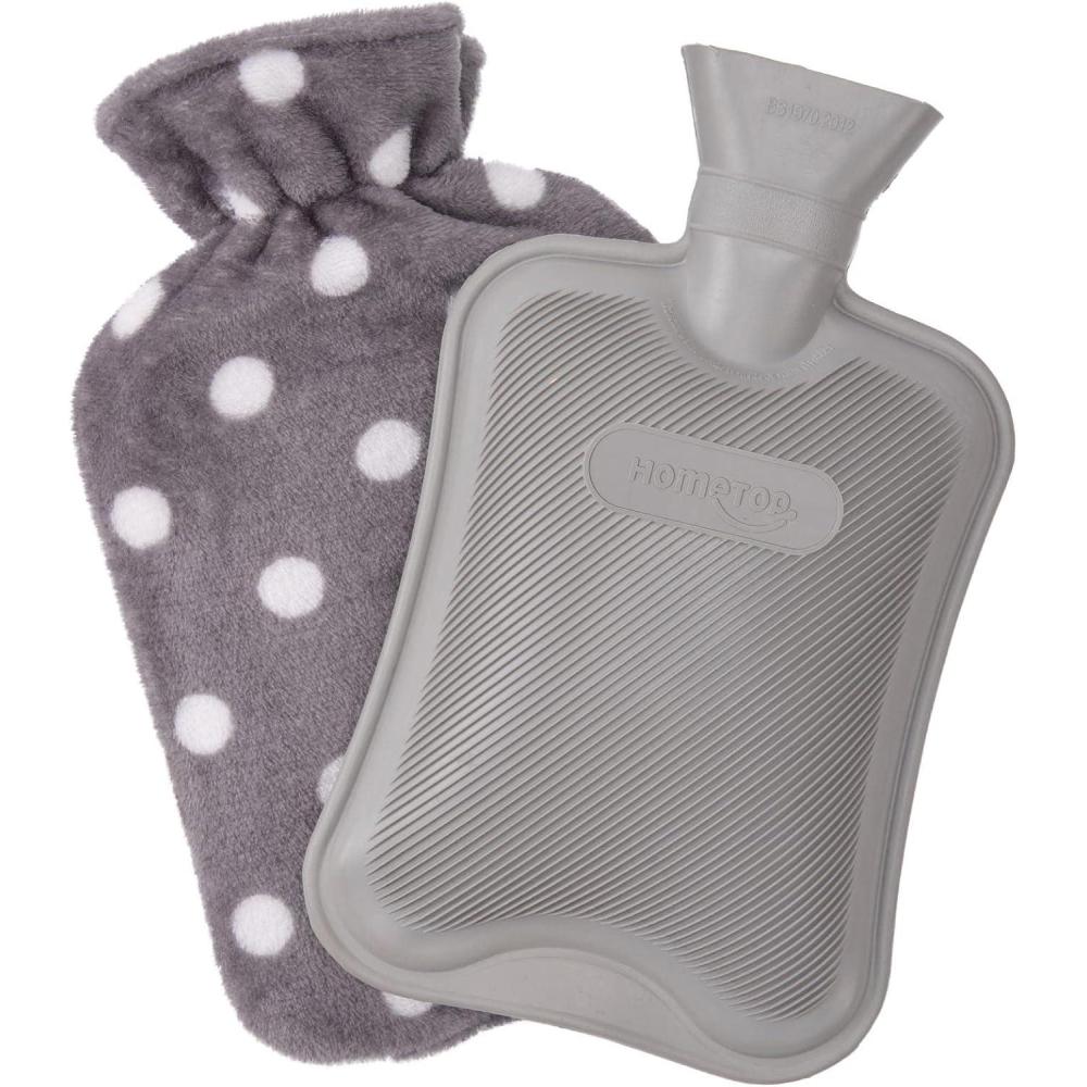 imageHomeTop Premium Classic Rubber Hot or Cold Water Bottle with Soft Fleece CoverGray