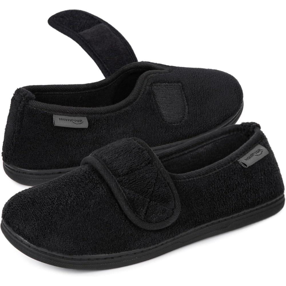 imageHomeTop Womens Comfy Adjustable Coral Fleece House Shoes Memory Foam Closedback Indoor Outdoor Slippers Matt Black8 US