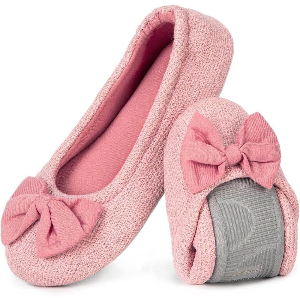 imageHomeTop Womens Comfy Cotton Knit Ballerina Slippers Lightweight Terry Cloth Memory Foam House Shoes with Stretchable Heel Design Large 910 BM US Pink