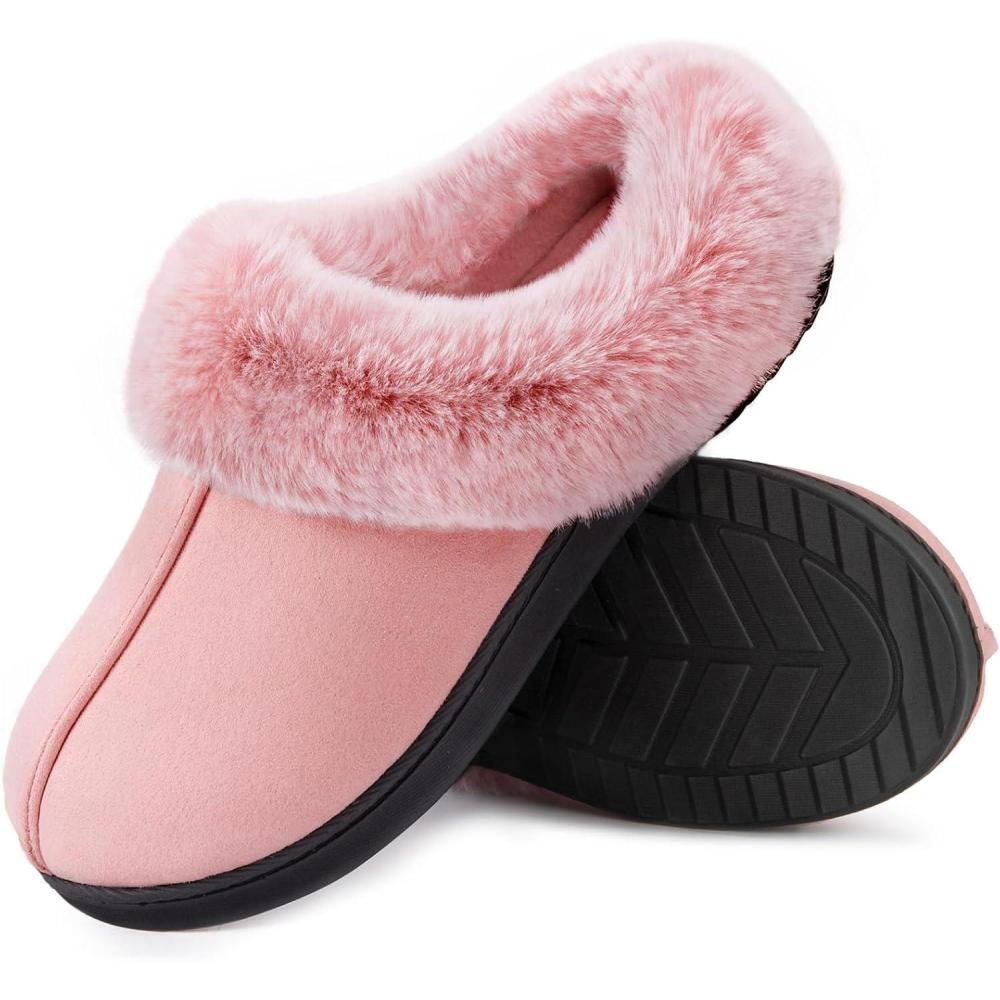 imageHomeTop Womens Cozy Corduroy Memory Foam Loafer Slippers Closed Back House Shoes Indoor Outdoor with Coral Velvet Lining