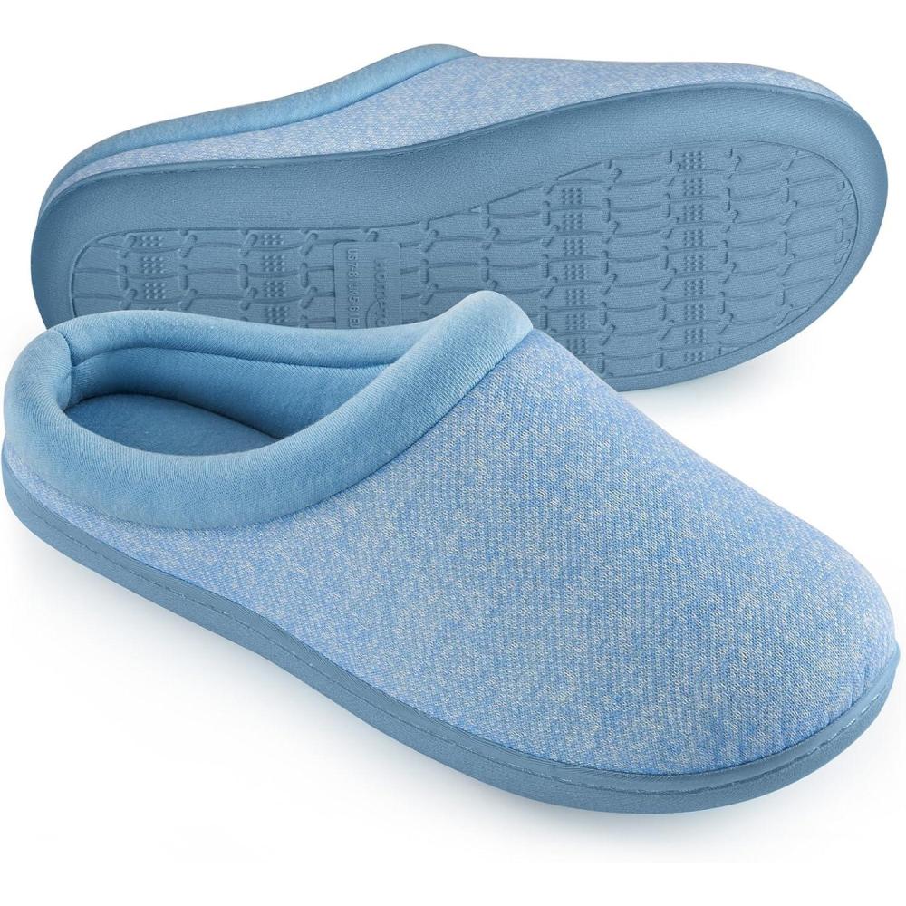 imageHomeTop Womens Knit Memory Foam Slippers Warm Soft House Shoes with Antislip SoleLight Blue