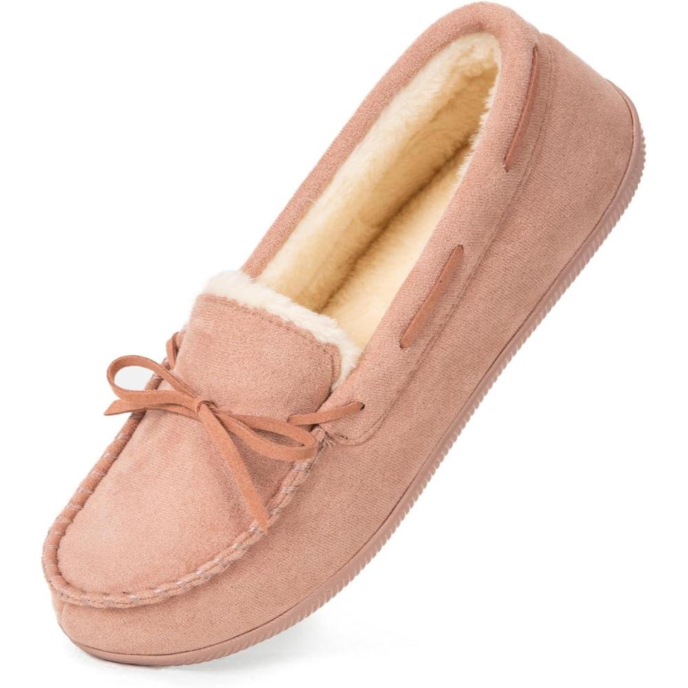 imageHomeTop Womens Moccasins House Slippers Memory Foam Indoor Outdoor Ladies ShoesPink Ash