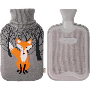 HomeTop Premium Classic Rubber Hot Water Bottle with Cute Fox Knit Cover(Gray)