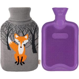 HomeTop Premium Classic Rubber Hot Water Bottle with Cute Fox Knit Cover(Purple)